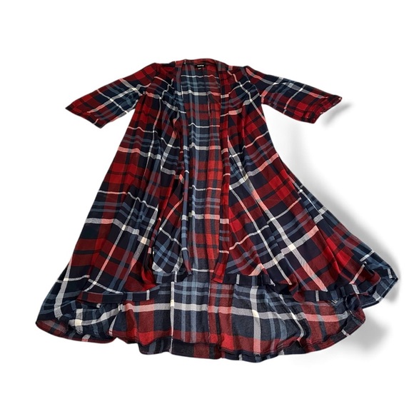 TORRID 0 0X XL Red Blue White Black Plaid Long Kimono Tunic R $69 - Picture 6 of 13
